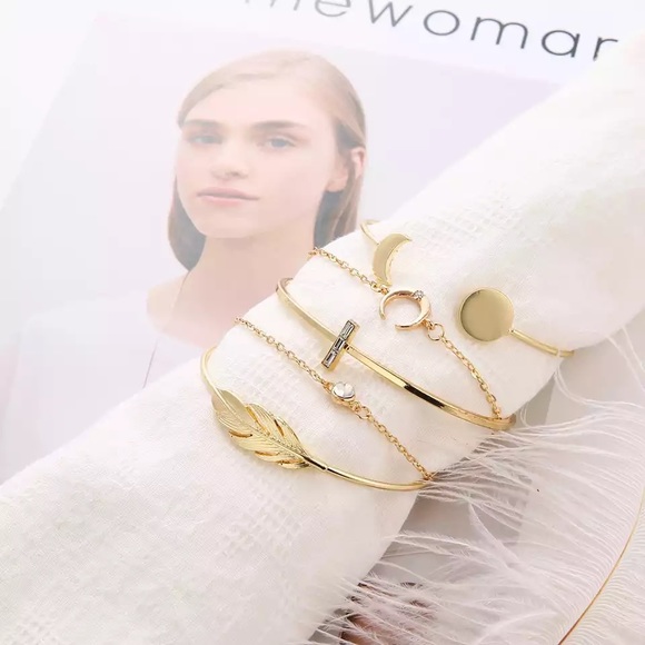 5 Pcs Feather Moon Crystal Gem Bracelet Set - Picture 7 of 15